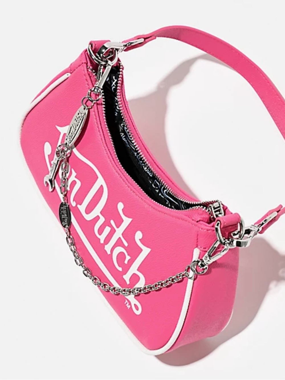 Von Dutch Hot Pink Logo Shoulder Bag with Silver Chain
